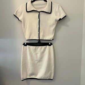 Elegant Cream and Black Women's Skirt Set